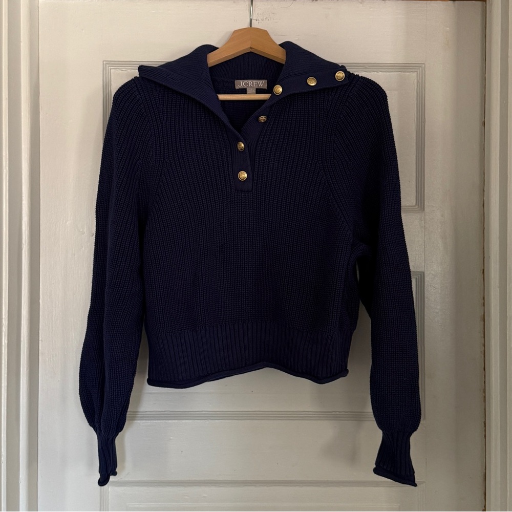 J Crew Blue Button Up Cotton Sweater